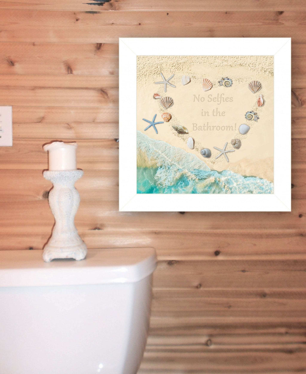 No Selfies in the Bathroom Sea 1 White Framed Print Bathroom Wall Art - Homeroots - Flyclothing LLC