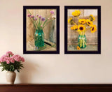 Set Of Two Country Sunflowers and Chives Black Framed Print Wall Art - Homeroots - Flyclothing LLC