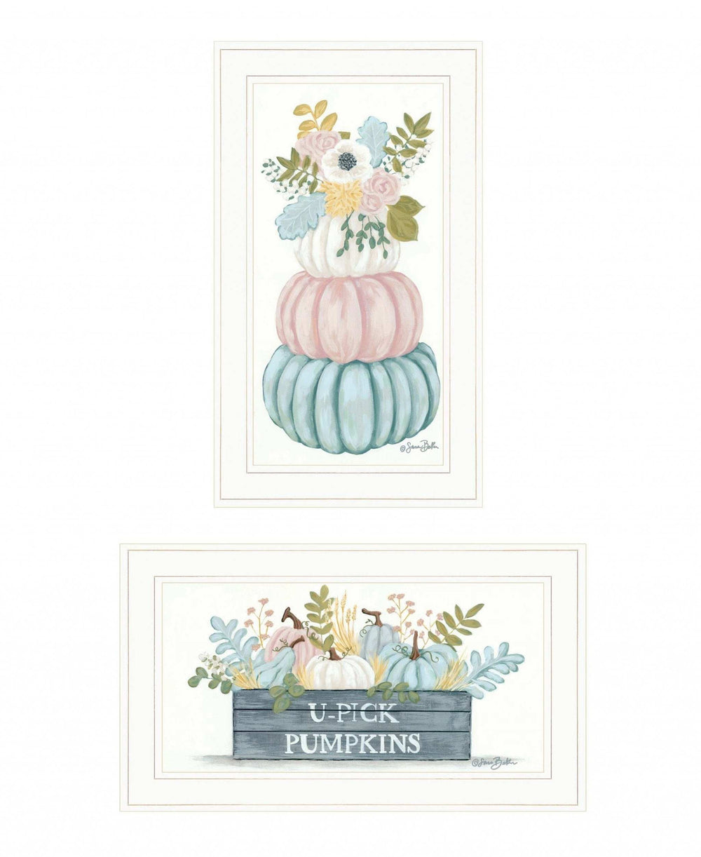 Set Of Two Floral Pumpkins 1 White Framed Print Wall Art - Homeroots - Flyclothing LLC