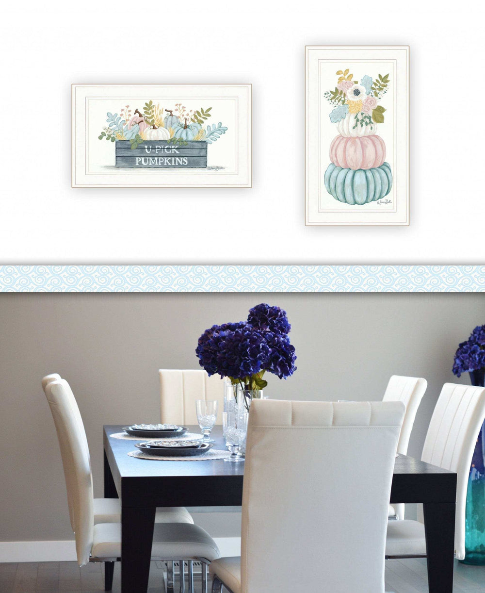 Set Of Two Floral Pumpkins 1 White Framed Print Wall Art - Homeroots - Flyclothing LLC