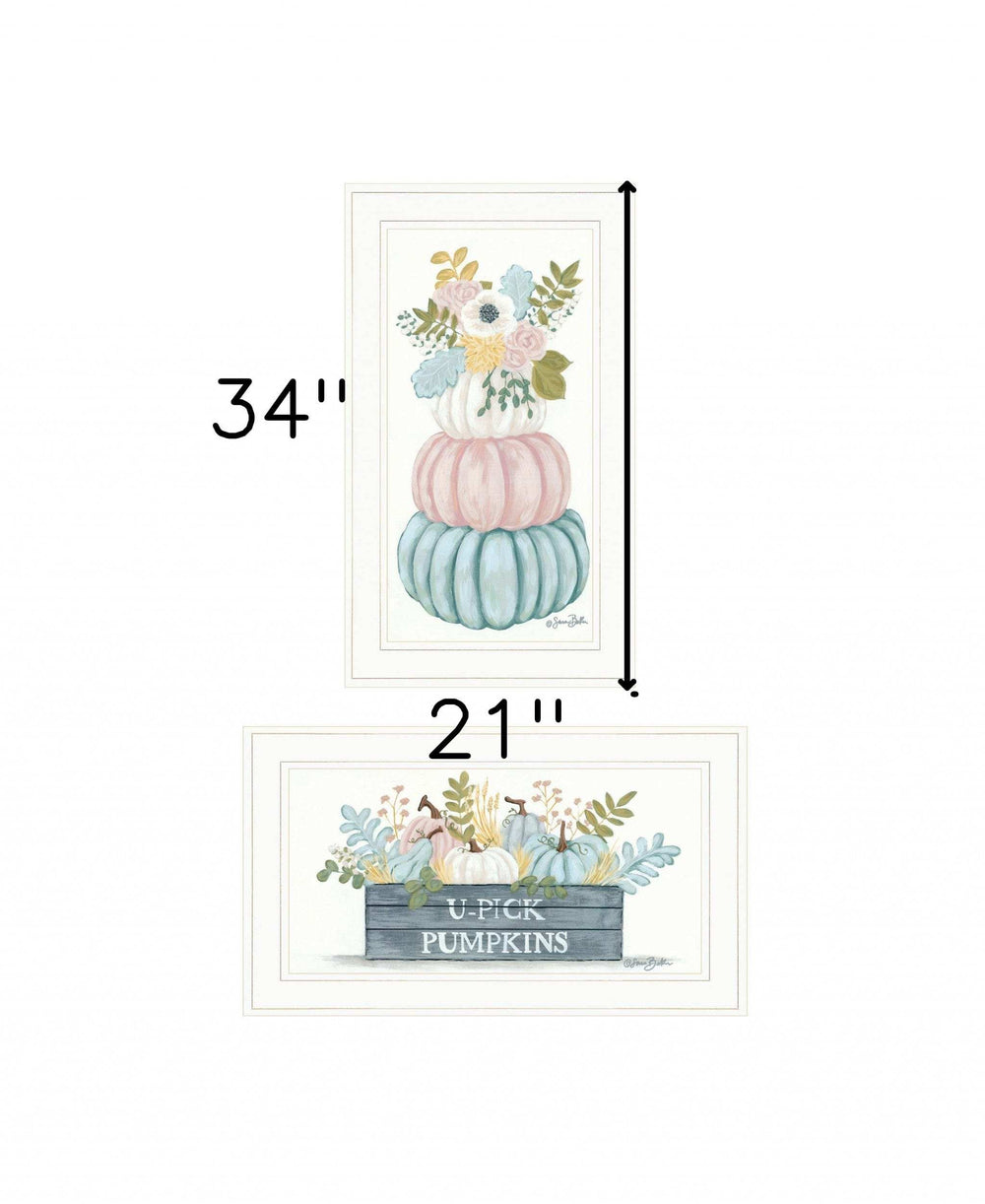 Set Of Two Floral Pumpkins 1 White Framed Print Wall Art - Homeroots - Flyclothing LLC