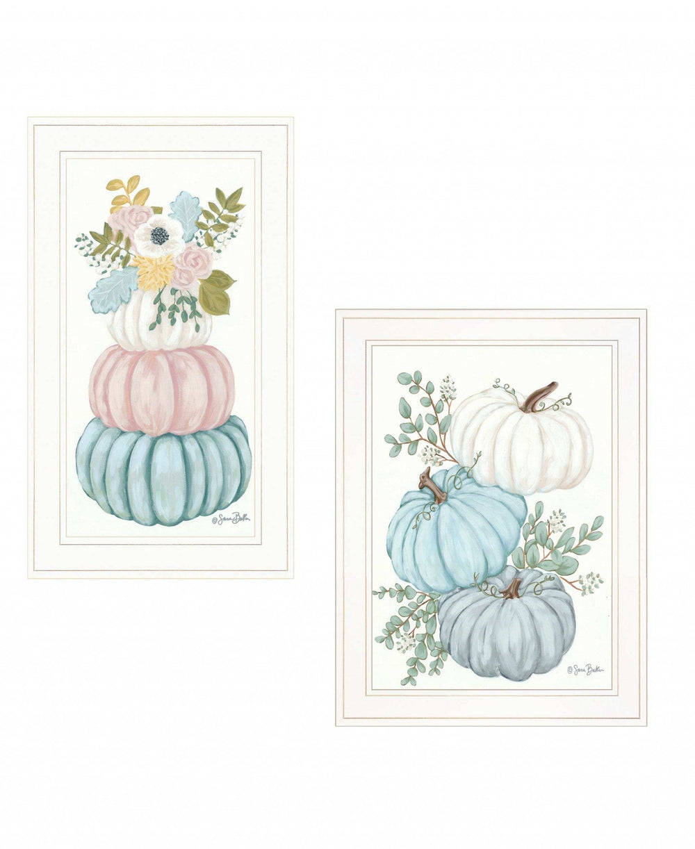 Set Of Two Floral Pumpkins 2 White Framed Print Wall Art - Homeroots - Flyclothing LLC