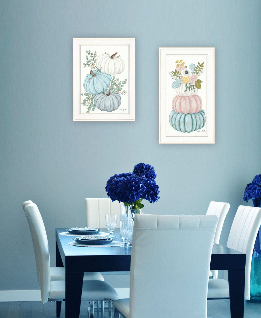 Set Of Two Floral Pumpkins 2 White Framed Print Wall Art - Homeroots - Flyclothing LLC