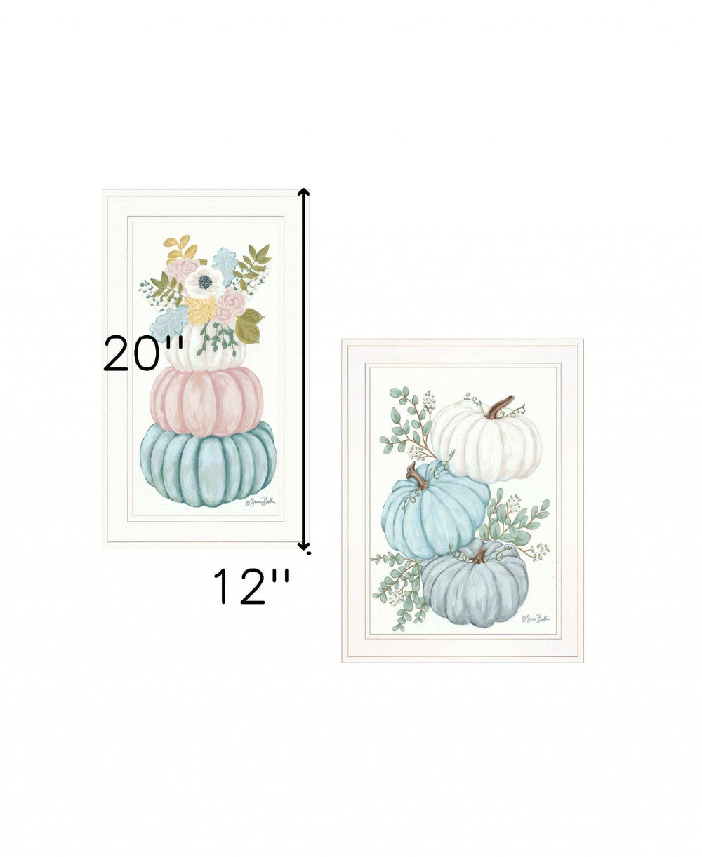 Set Of Two Floral Pumpkins 2 White Framed Print Wall Art - Homeroots - Flyclothing LLC