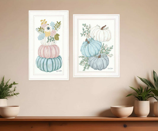 Set Of Two Floral Pumpkins 2 White Framed Print Wall Art - Homeroots - Flyclothing LLC
