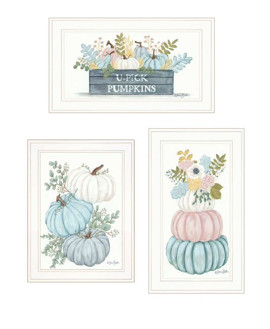 Set Of Three Floral Pumpkins 3 White Framed Print Wall Art - Homeroots - Flyclothing LLC