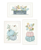 Set Of Three Floral Pumpkins 3 White Framed Print Wall Art - Homeroots - Flyclothing LLC