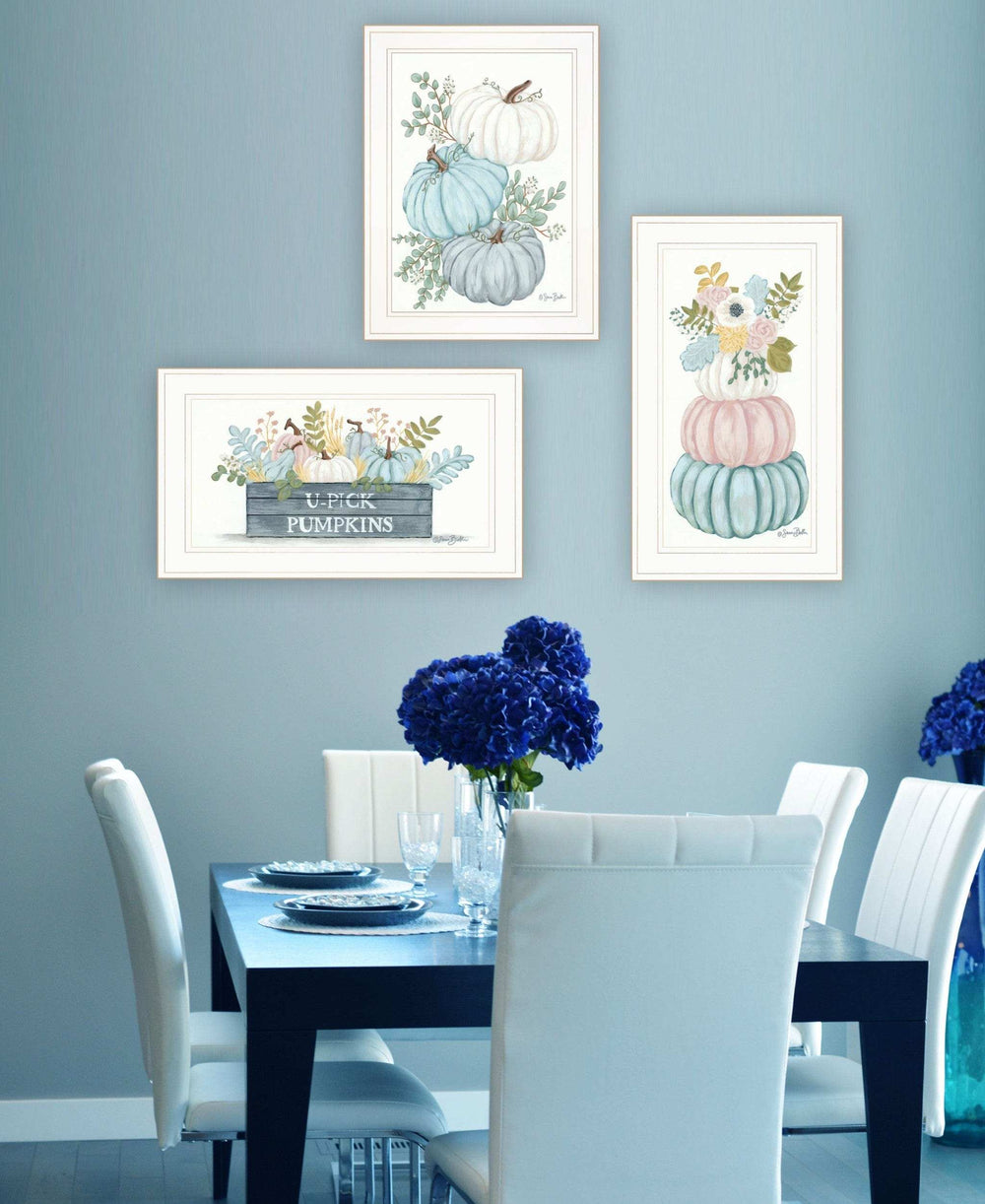 Set Of Three Floral Pumpkins 3 White Framed Print Wall Art - Homeroots - Flyclothing LLC