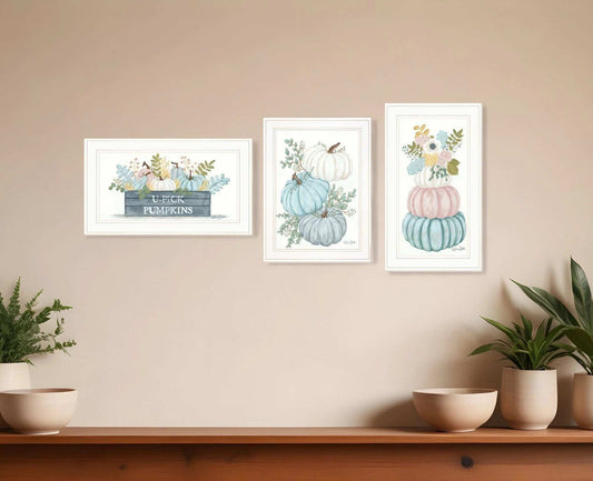 Set Of Three Floral Pumpkins 3 White Framed Print Wall Art - Homeroots - Flyclothing LLC
