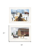 Set Of Two Sleigh Bells Ringing White Framed Print Wall Art - Homeroots - Flyclothing LLC