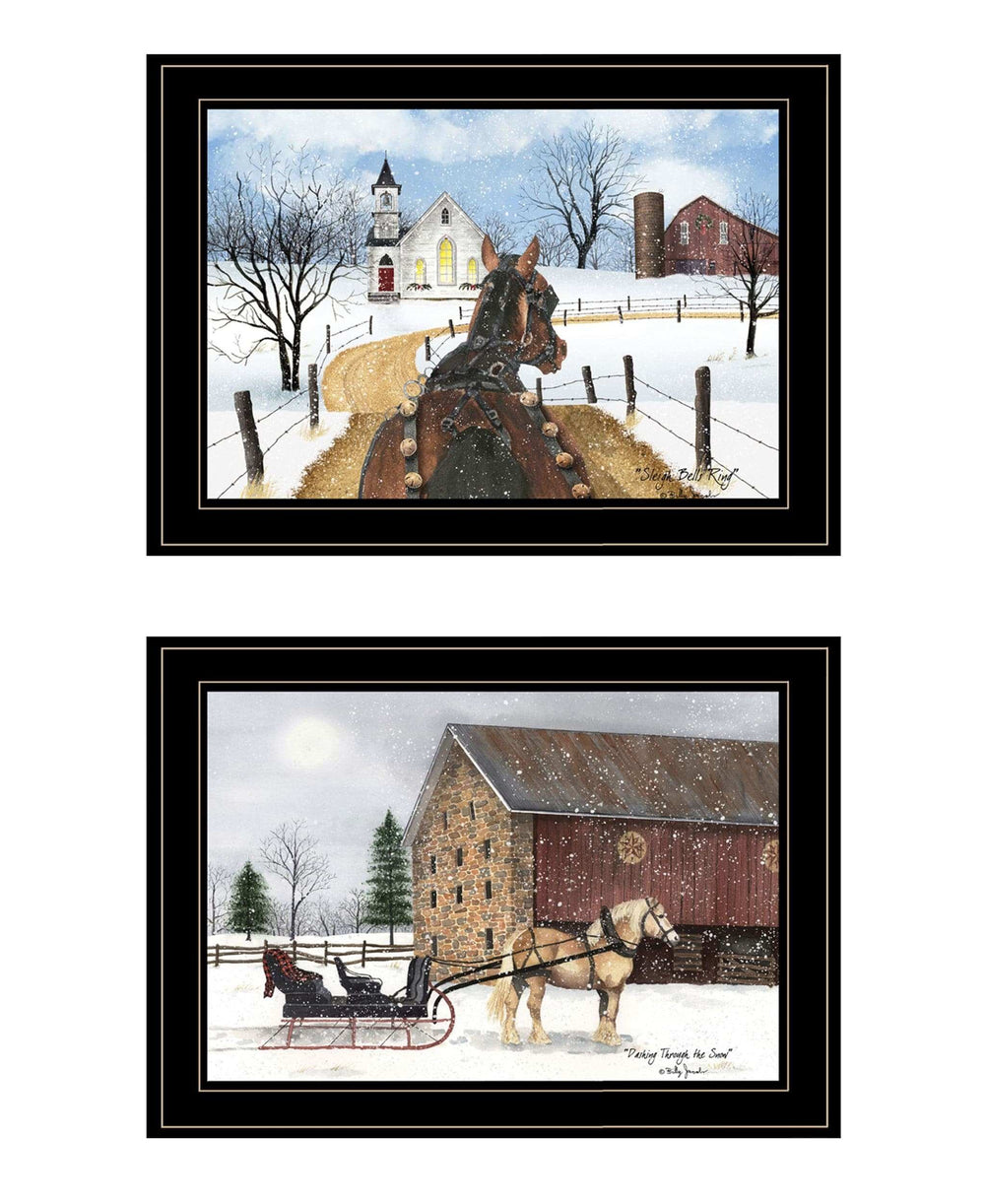 Set Of Two Sleigh Bells Ring 1 Black Framed Print Wall Art - Homeroots - Flyclothing LLC