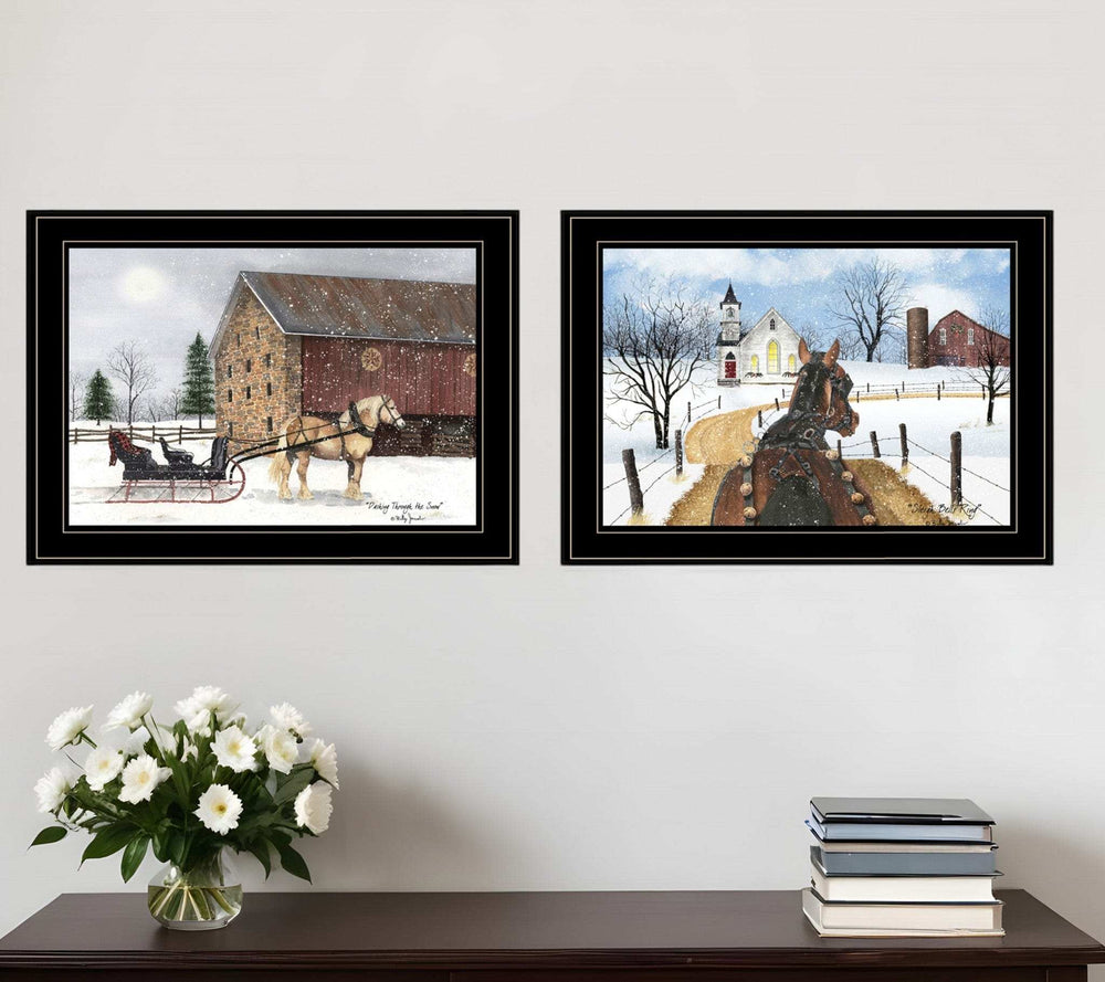 Set Of Two Sleigh Bells Ring 1 Black Framed Print Wall Art - Homeroots - Flyclothing LLC