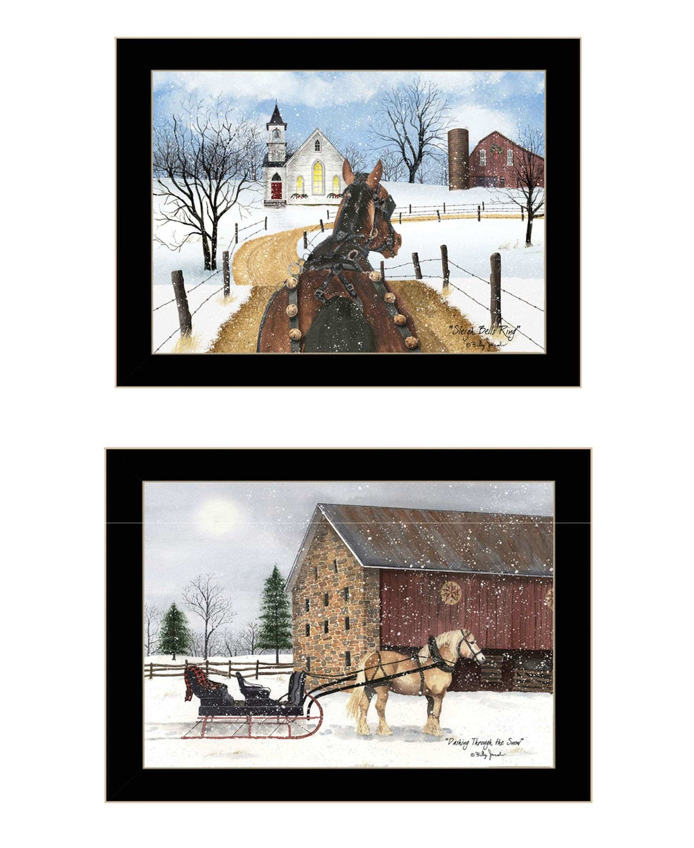 Set Of Two Sleigh Bells Ring 2 Black Framed Print Wall Art - Homeroots - Flyclothing LLC