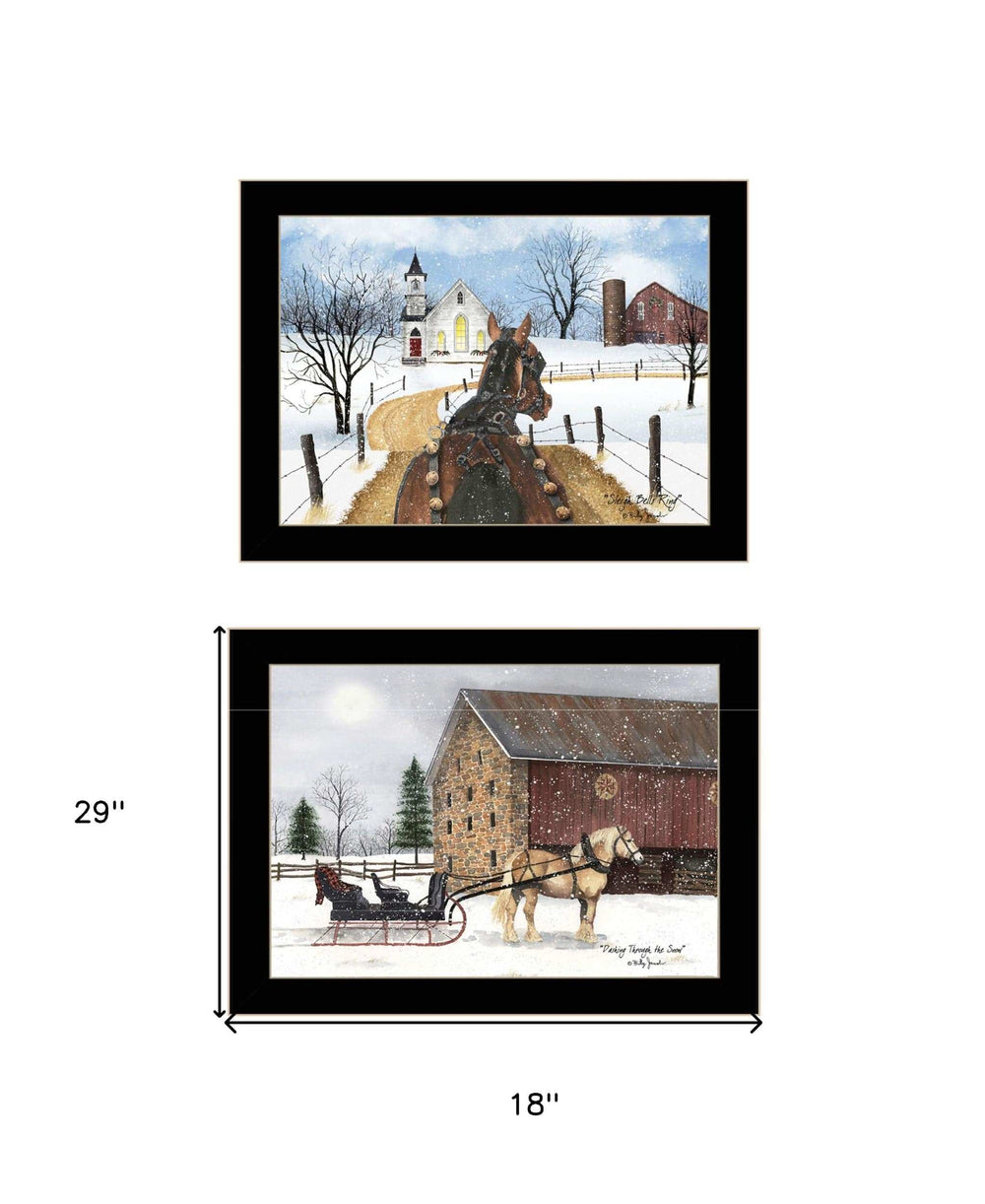 Set Of Two Sleigh Bells Ring 2 Black Framed Print Wall Art - Homeroots - Flyclothing LLC
