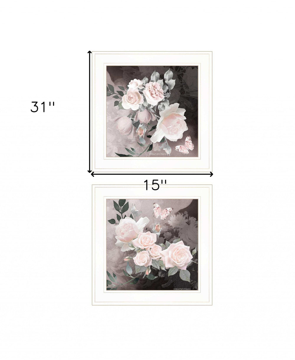 Set Of Two Noir Roses 1 White Framed Print Wall Art - Homeroots - Flyclothing LLC