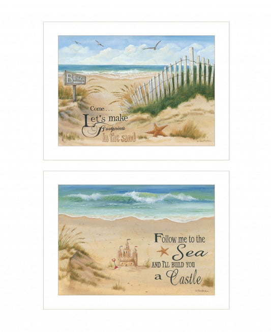 Set Of Two Sand Castle and Footprints 1 White Framed Print Wall Art - Homeroots - Flyclothing LLC