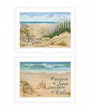 Set Of Two Sand Castle and Footprints 2 White Framed Print Wall Art - Homeroots - Flyclothing LLC