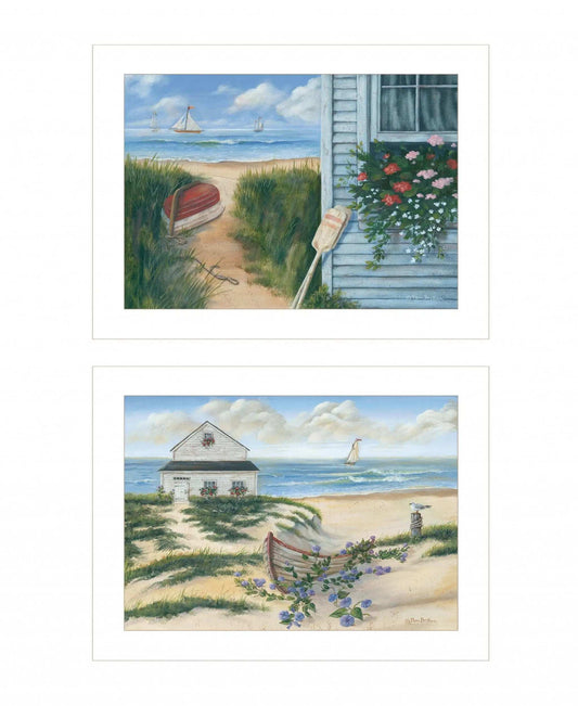 Set Of Two Sand Castle and Footprints 3 White Framed Print Wall Art - Homeroots - Flyclothing LLC