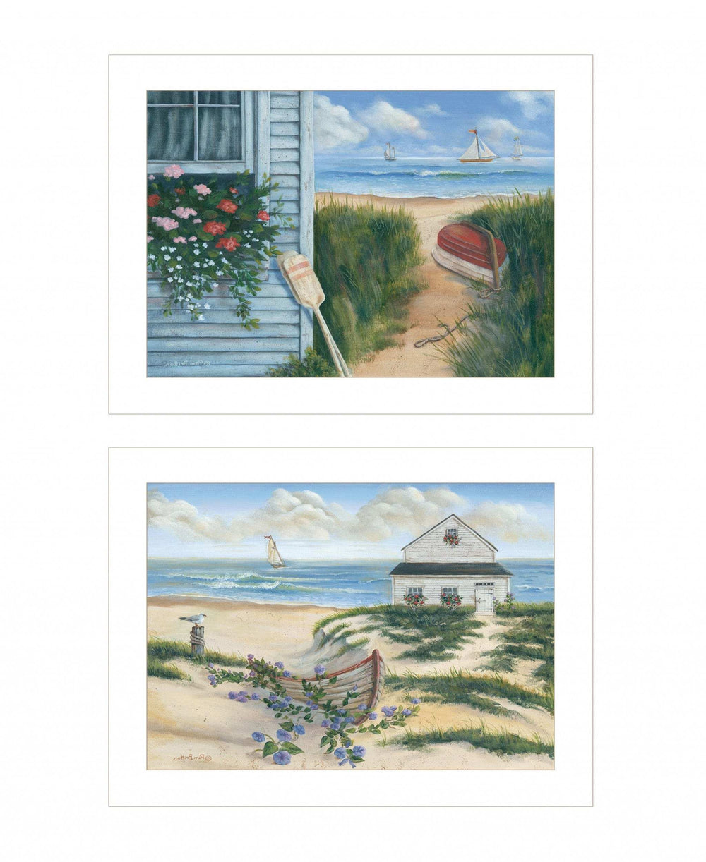 Set Of Two Sand Castle and Footprints 3 White Framed Print Wall Art - Homeroots - Flyclothing LLC