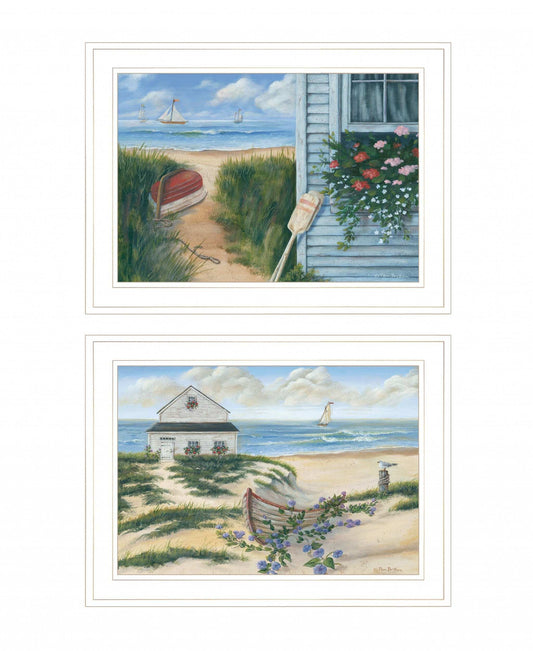 Set Of Two Sand Castle and Footprints 4 White Framed Print Wall Art - Homeroots - Flyclothing LLC