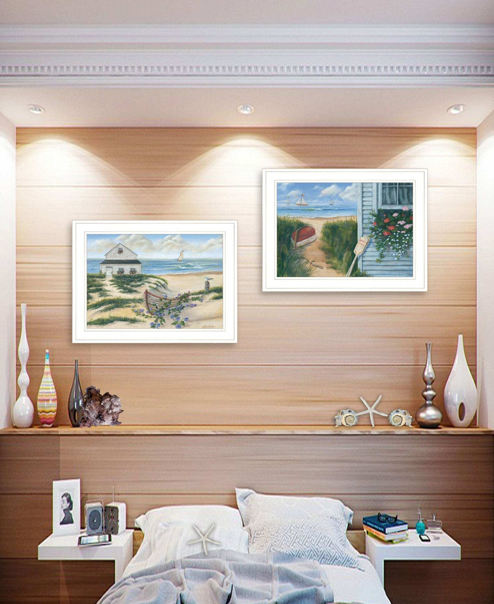 Set Of Two Sand Castle and Footprints 4 White Framed Print Wall Art - Homeroots - Flyclothing LLC