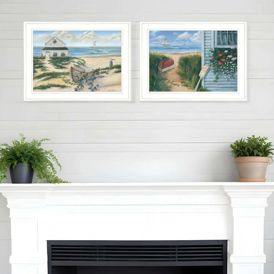 Set Of Two Sand Castle and Footprints 4 White Framed Print Wall Art - Homeroots - Flyclothing LLC