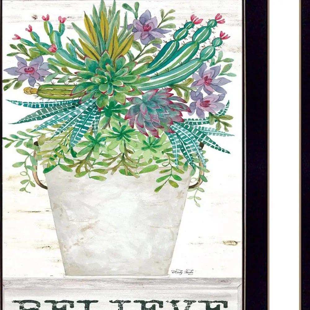 Set Of Two Succulents Dream and Believe Black Framed Print Wall Art - Homeroots - Flyclothing LLC