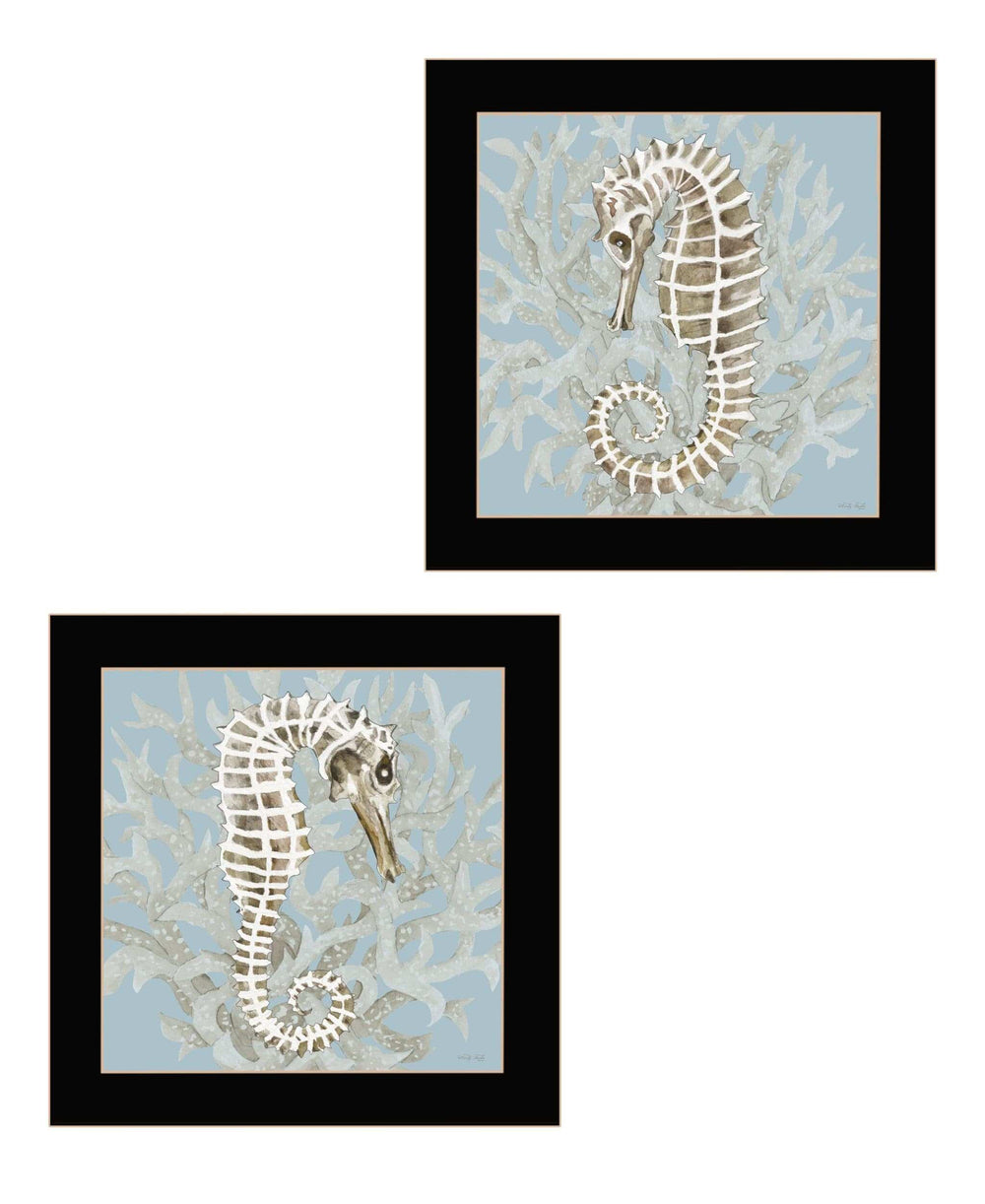 Set Of Two Coral Seahorse Black Framed Print Wall Art - Homeroots - Flyclothing LLC