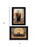 Set Of Two Harvest Moon with A Black Cat and Truck 2 Black Framed Print Kitchen Wall Art - Homeroots - Flyclothing LLC