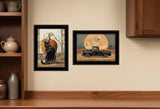Set Of Two Harvest Moon with A Black Cat and Truck 2 Black Framed Print Kitchen Wall Art - Homeroots - Flyclothing LLC