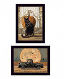 Set Of Two Harvest Moon with A Black Cat and Truck 3 Black Framed Print Kitchen Wall Art - Homeroots - Flyclothing LLC