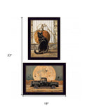 Set Of Two Harvest Moon with A Black Cat and Truck 3 Black Framed Print Kitchen Wall Art - Homeroots - Flyclothing LLC