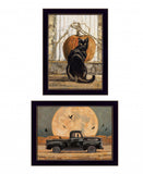 Set Of Two Harvest Moon with A Black Cat and Truck 3 Black Framed Print Kitchen Wall Art - Homeroots - Flyclothing LLC