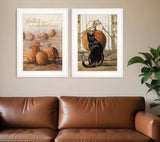 Set Of Two Pumpkins with A Black Cat 1 White Framed Print Wall Art - Homeroots - Flyclothing LLC