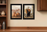 Set Of Two Pumpkins with A Black Cat Black Framed Print Wall Art - Homeroots - Flyclothing LLC