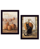 Set Of Two Pumpkins with A Black Cat Black Framed Print Wall Art - Homeroots - Flyclothing LLC