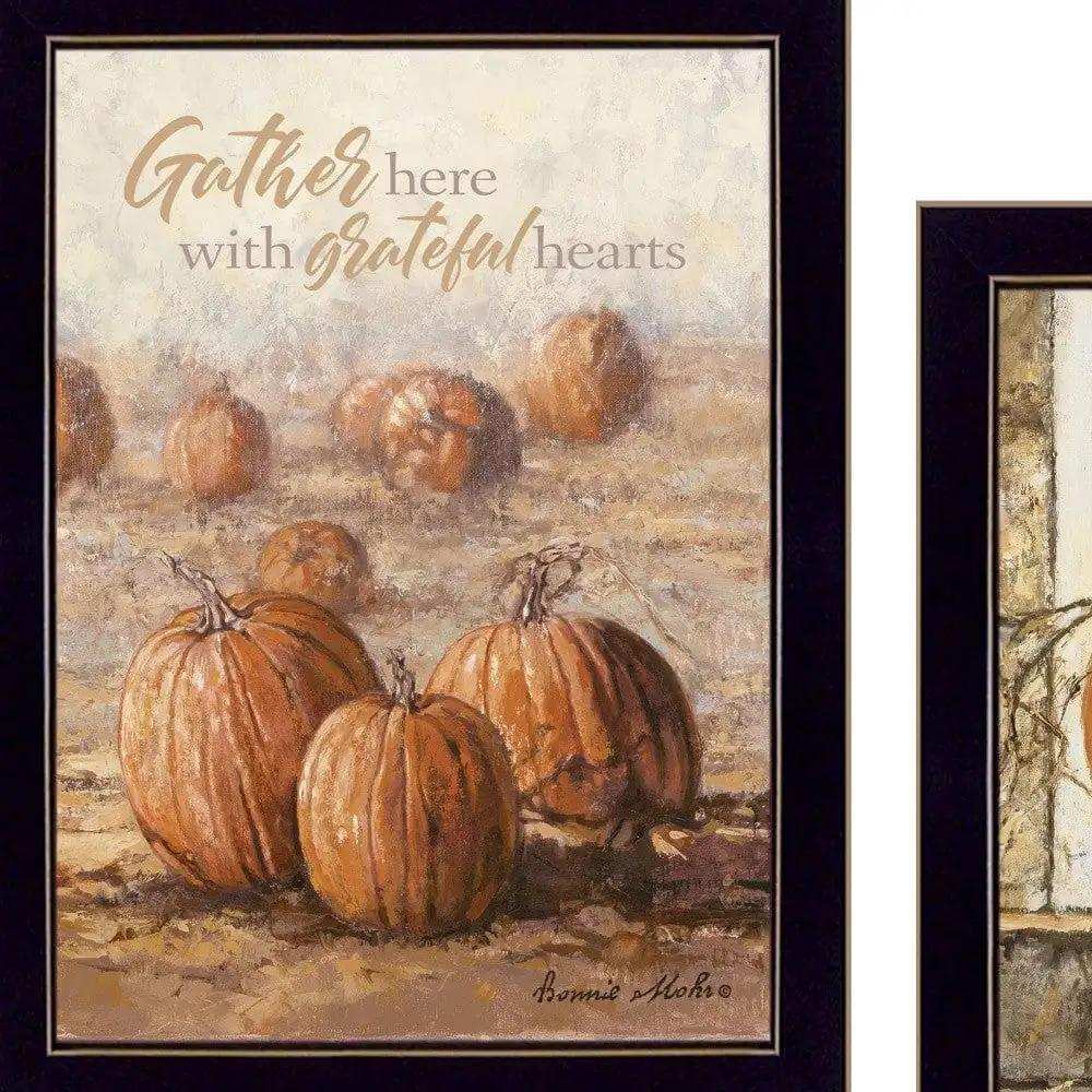 Set Of Two Pumpkins with A Black Cat Black Framed Print Wall Art - Homeroots - Flyclothing LLC