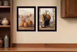 Set Of Two Pumpkins with A Black Cat Black Framed Print Wall Art - Homeroots - Flyclothing LLC