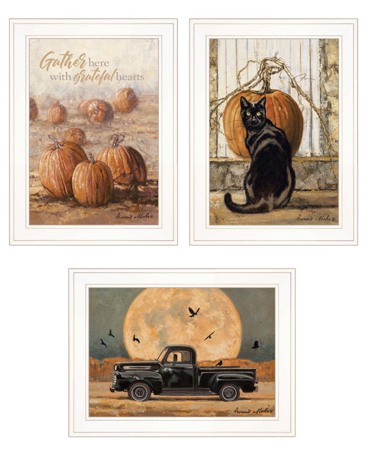 Set Of Three Harvest Moon White Framed Print Kitchen Wall Art - Homeroots - Flyclothing LLC