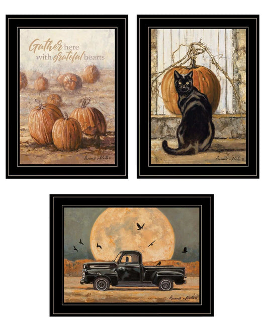 Set Of Three Harvest Moon Black Framed Print Kitchen Wall Art - Homeroots - Flyclothing LLC