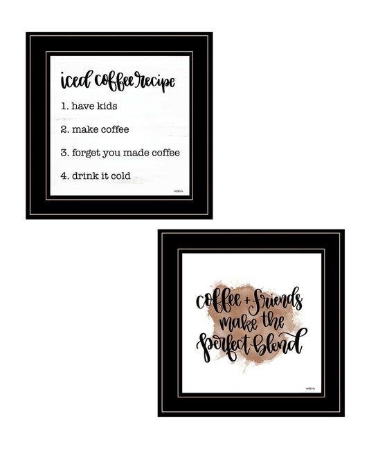 Set Of Two Coffee and Friends Recipe Black Framed Print Kitchen Wall Art - Homeroots - Flyclothing LLC