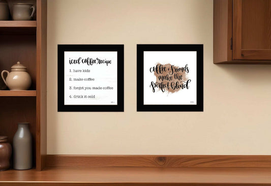 Set Of Two Coffee and Friends Recipe Black Framed Print Kitchen Wall Art - Homeroots - Flyclothing LLC