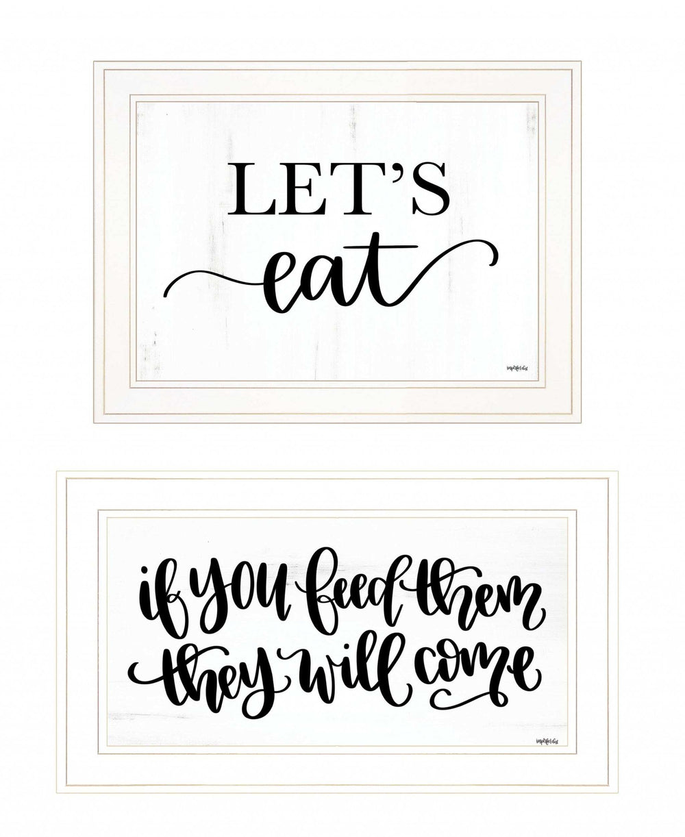 Set Of Two Lets Eat or Feed Them 1 White Framed Print Kitchen Wall Art - Homeroots - Flyclothing LLC