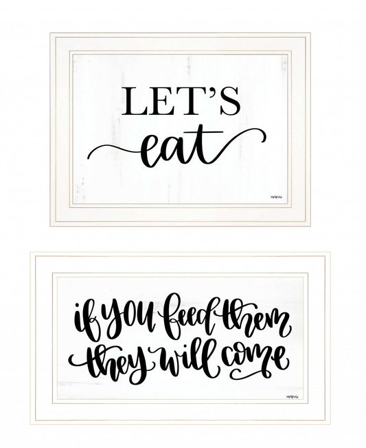Set Of Two Lets Eat or Feed Them 1 White Framed Print Kitchen Wall Art - Homeroots - Flyclothing LLC