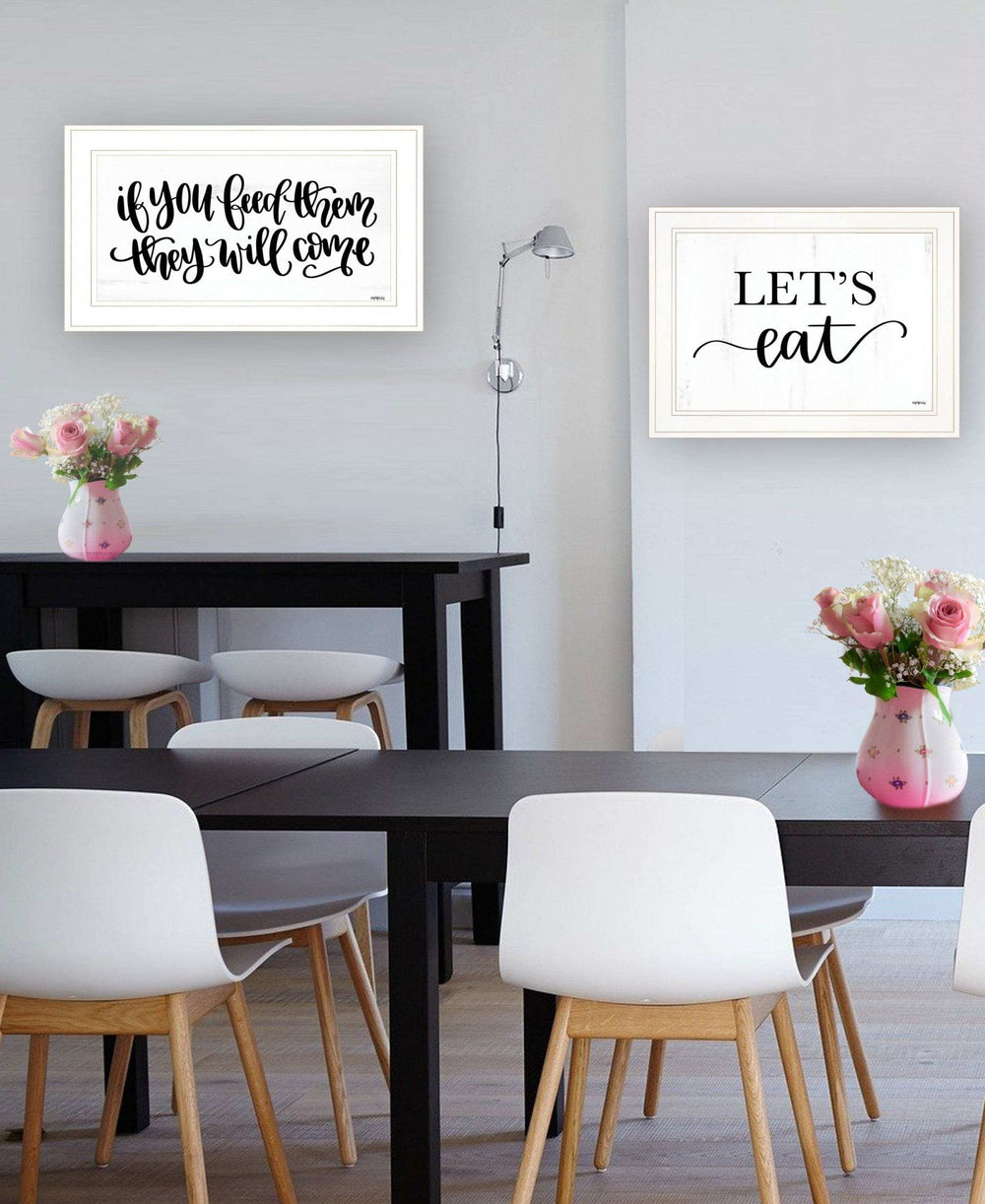 Set Of Two Lets Eat or Feed Them 1 White Framed Print Kitchen Wall Art - Homeroots - Flyclothing LLC