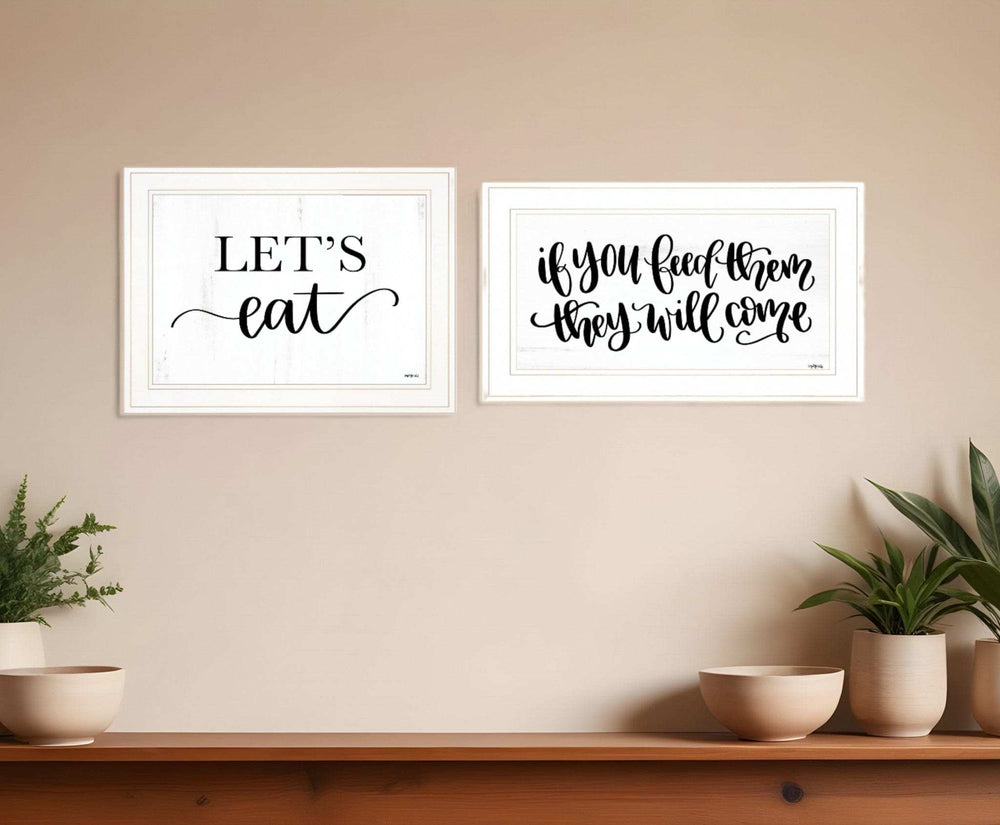 Set Of Two Lets Eat or Feed Them 1 White Framed Print Kitchen Wall Art - Homeroots - Flyclothing LLC