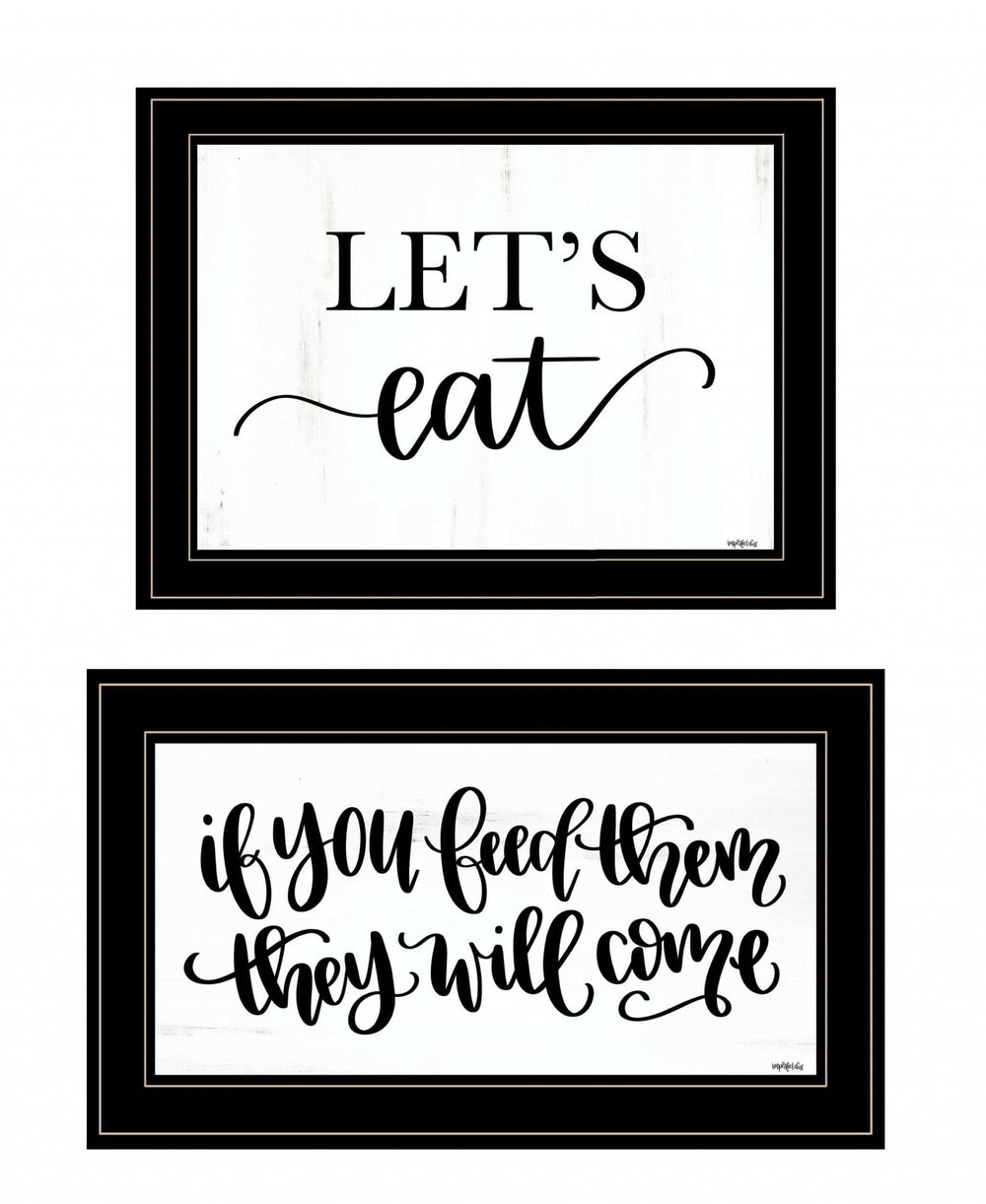 Set Of Two Lets Eat or Feed Them 2 Black Framed Print Kitchen Wall Art - Homeroots - Flyclothing LLC