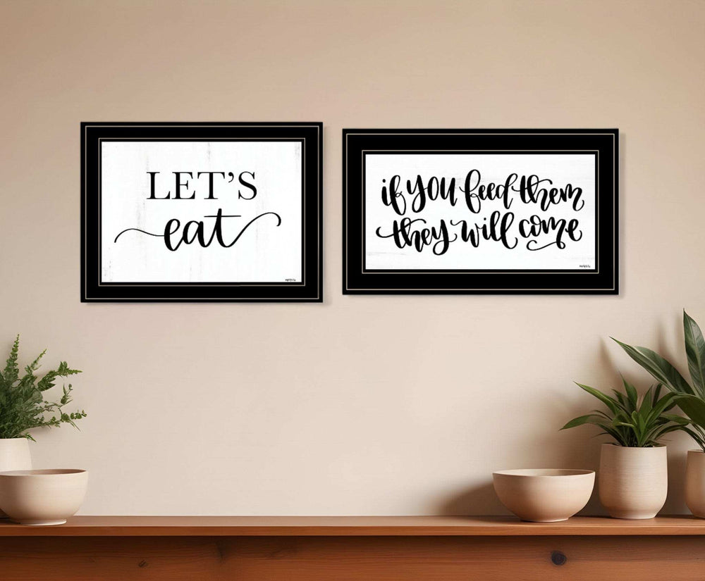 Set Of Two Lets Eat or Feed Them 2 Black Framed Print Kitchen Wall Art - Homeroots - Flyclothing LLC