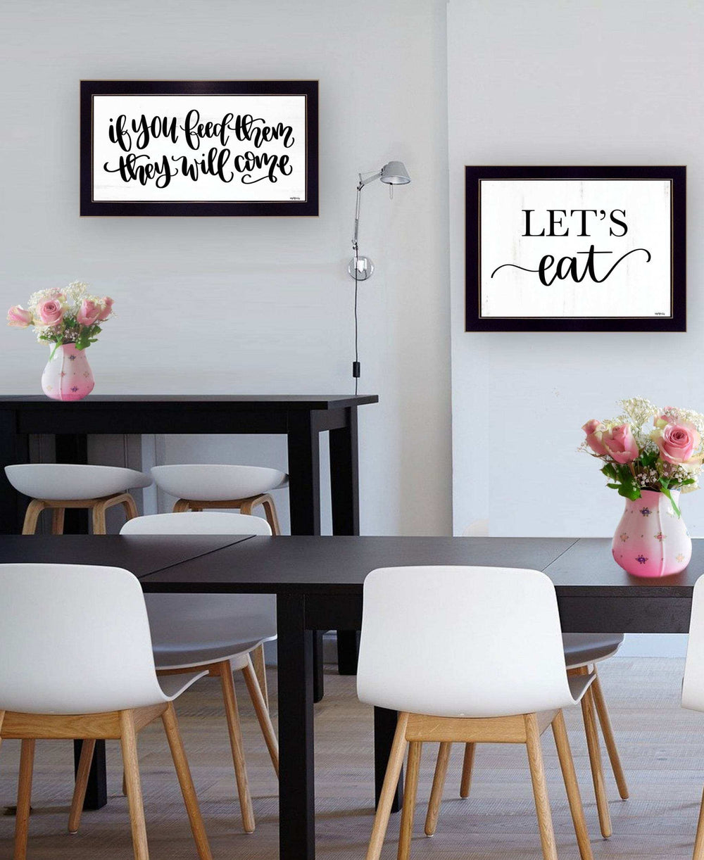 Set Of Two Lets Eat or Feed Them 3 Black Framed Print Kitchen Wall Art - Homeroots - Flyclothing LLC