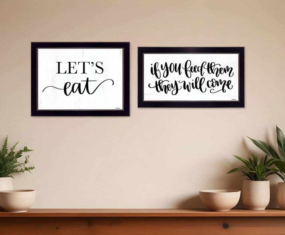 Set Of Two Lets Eat or Feed Them 3 Black Framed Print Kitchen Wall Art - Homeroots - Flyclothing LLC